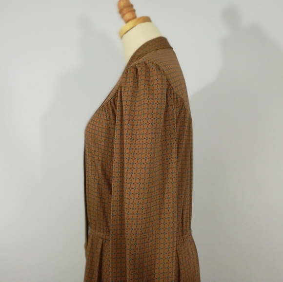 VINTAGE High Neck Tie Up Button Midi Long Dress - Picture 13 of 16